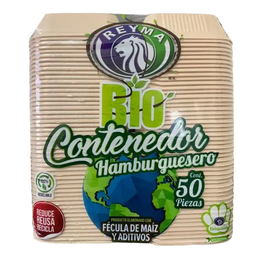 [1511] Contenedor biodegradable hamburguesero 50 pz, reyma, paquete