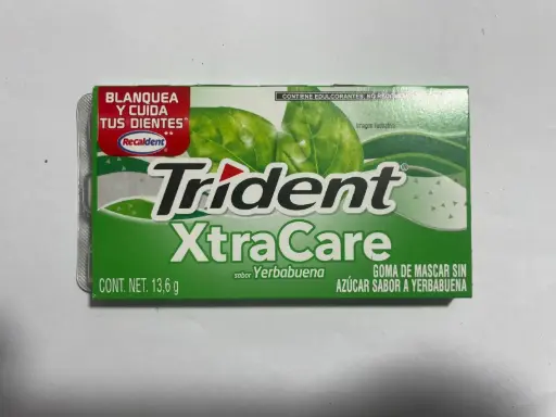 [60A] Chicle yerbabuena, trident xtracare, 13.6 grs, pieza