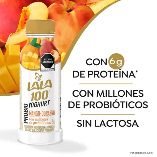 Yogurt bebible sabor mango durazno 220gr, lala 100, pieza 